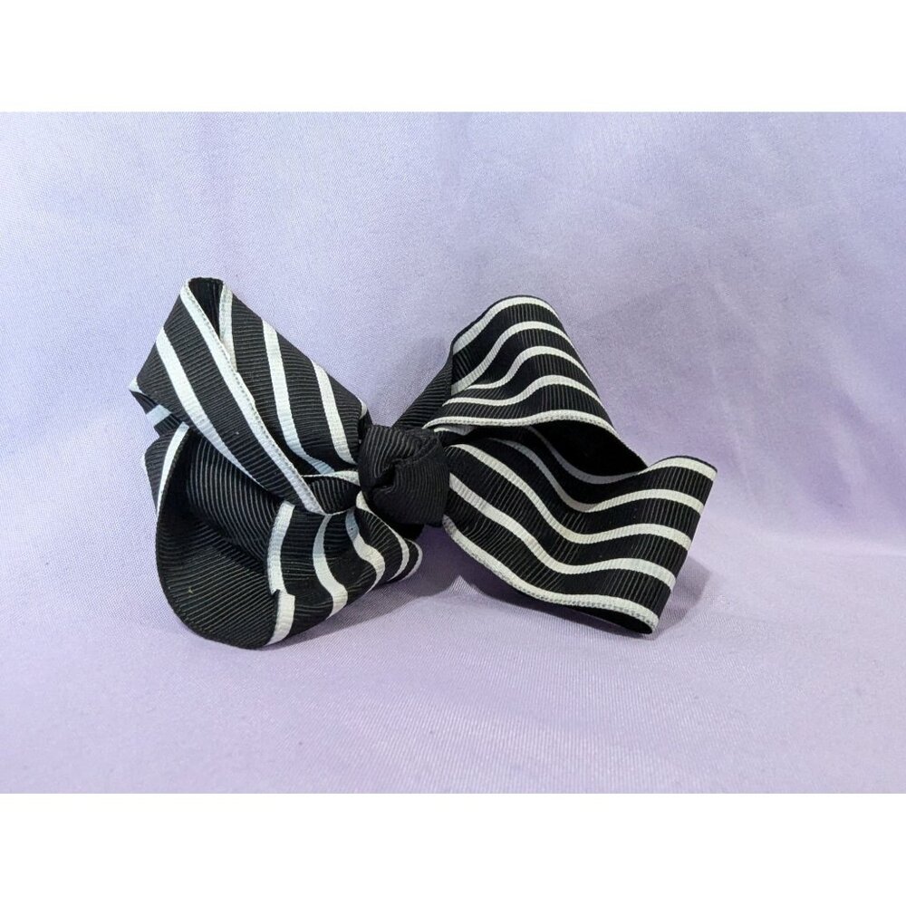 Vintage Black & White Striped Hair Bow Clip For Women & Girls